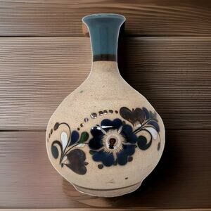 Handcrafted Ceramic Vase with Blue Floral Design